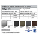 Hoja Ventana Abatible 52x65 mm Apertura Exterior. Espesor 1.4 mm. Largo 5.85 mts. Acabado Lacado Gri