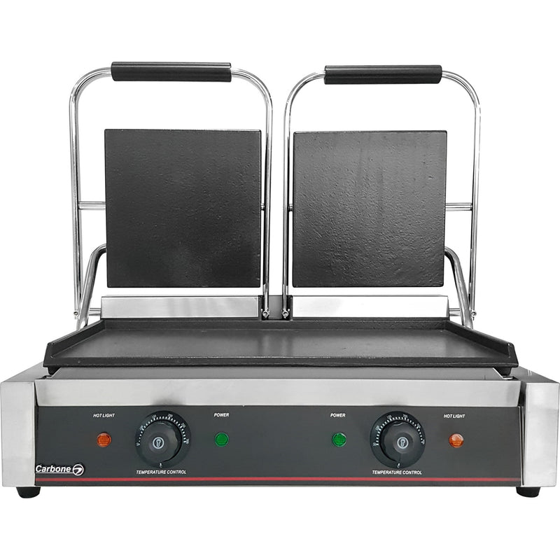 Plancha doble 565*365*210mm :110V/60Hz 2*3.6 KW 25.5kg. Plana arriba y abajo.