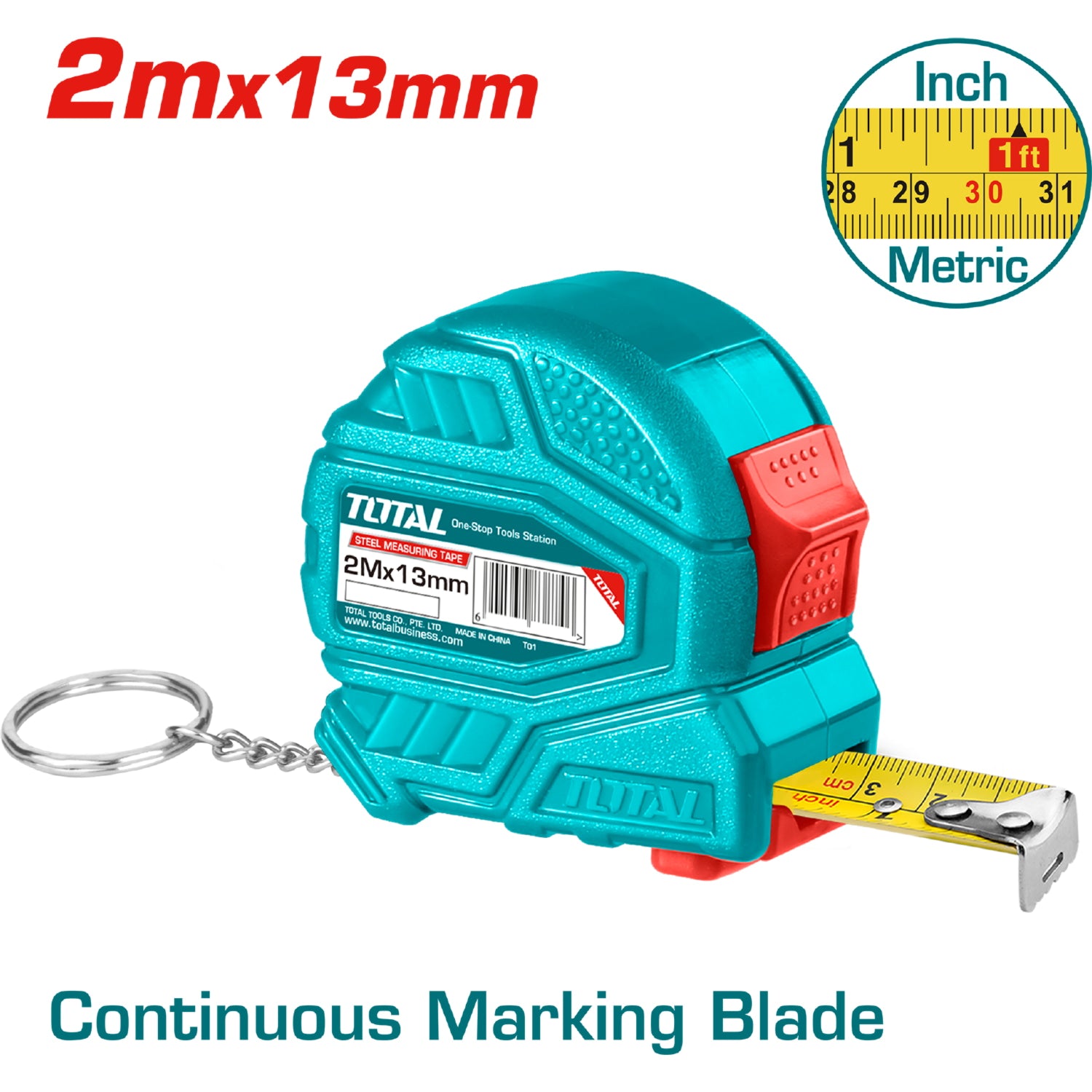 Cinta Métrica (métrico / pulgada). Acero de 2m. Ancho 12mm.