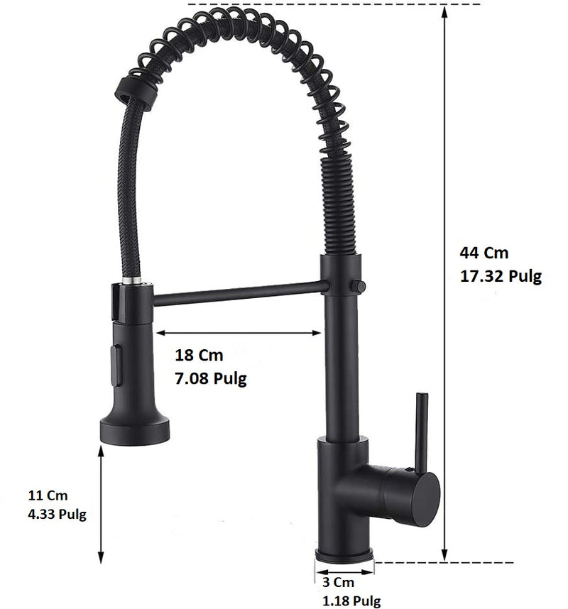 Grifo para Fregador de Cocina con resorte extraible, Negro Mate.