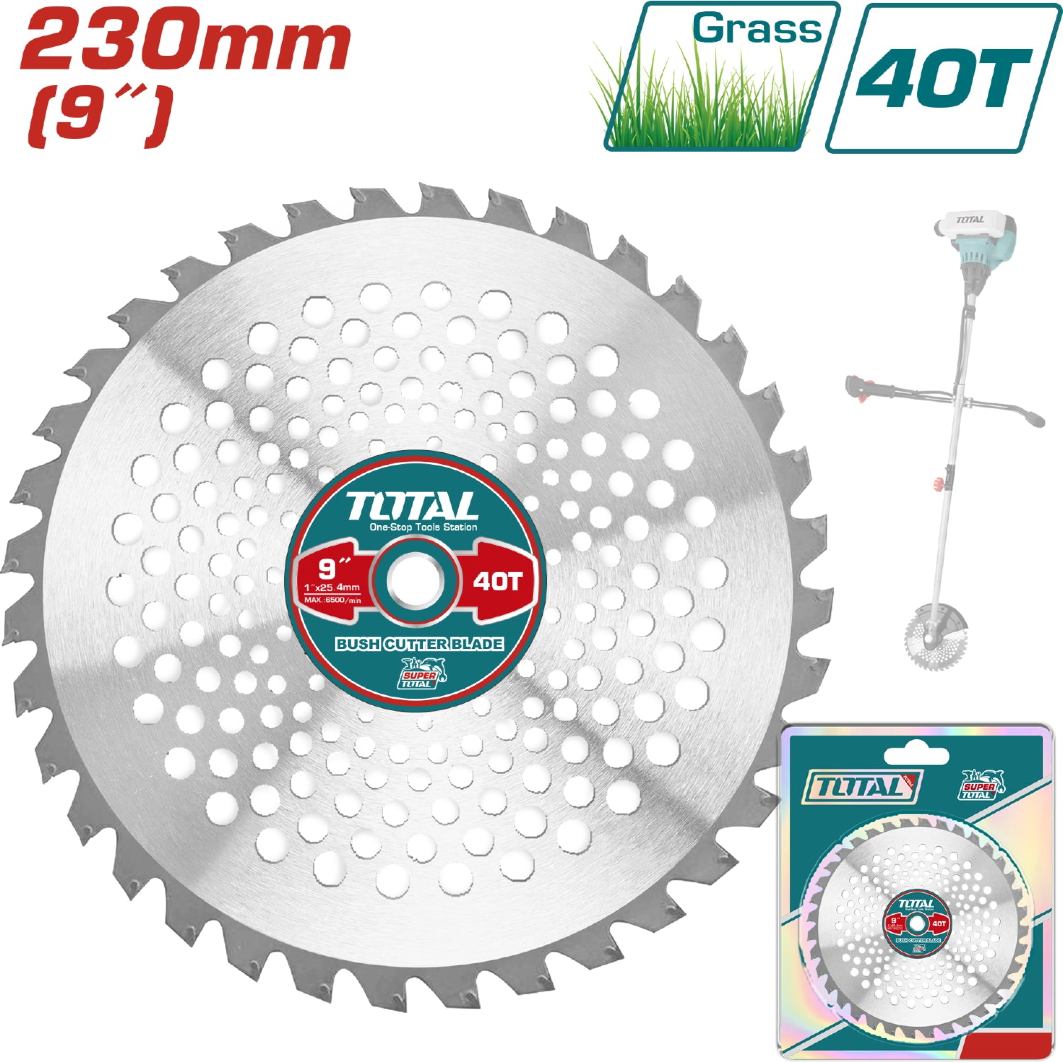 Disco de corte 230mm(9") de 40T dientes. Hollos 24.5 mm con un anillo reductor de 20 mm