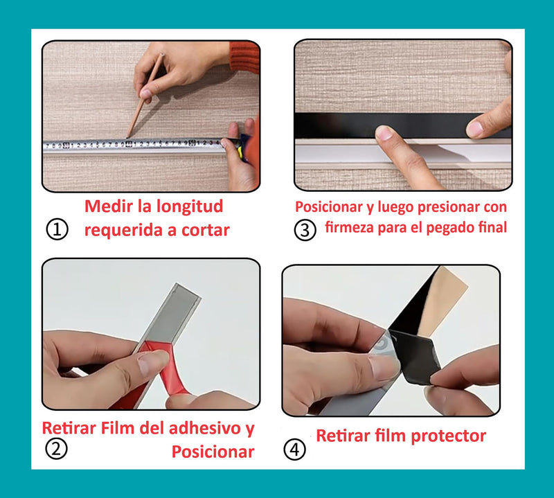 Cinta de acero Inoxidable Negro brillante Tira Autoadhesiva Decorativa 4cm x 5m largo para marmol  PVC